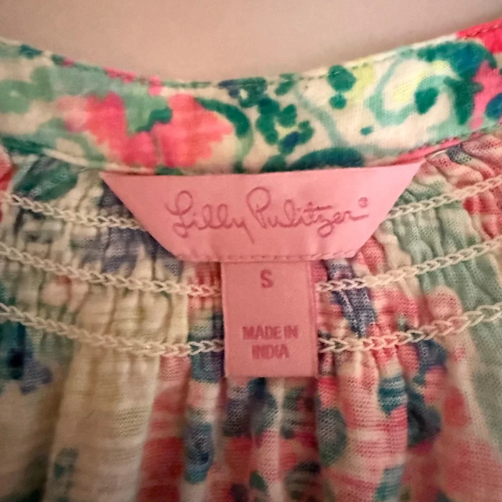 Lilly Pulitzer Essie Sleeveless Top Size S Serene Blue Gypsea Cotton 97864 - Picture 3 of 9